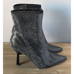 Steve Madden Seyla Ankle Boots Women's Size 9.5 Black Rhinestones Stiletto Heel